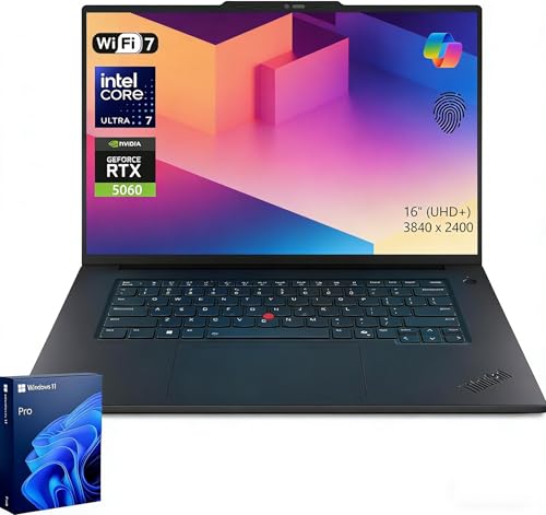 Lenovo ThinkPad T1g Gen 8 Business AI Laptop, RTX 5060, 16" UHD+ (3840 x 2400), 32GB RAM | 1TB SSD, Intel Core Ultra 7 255H, 5MP RGB+IR Camera, Fingerprint, Backlit KB, Wi-Fi 7, Win 11 Pro, Black